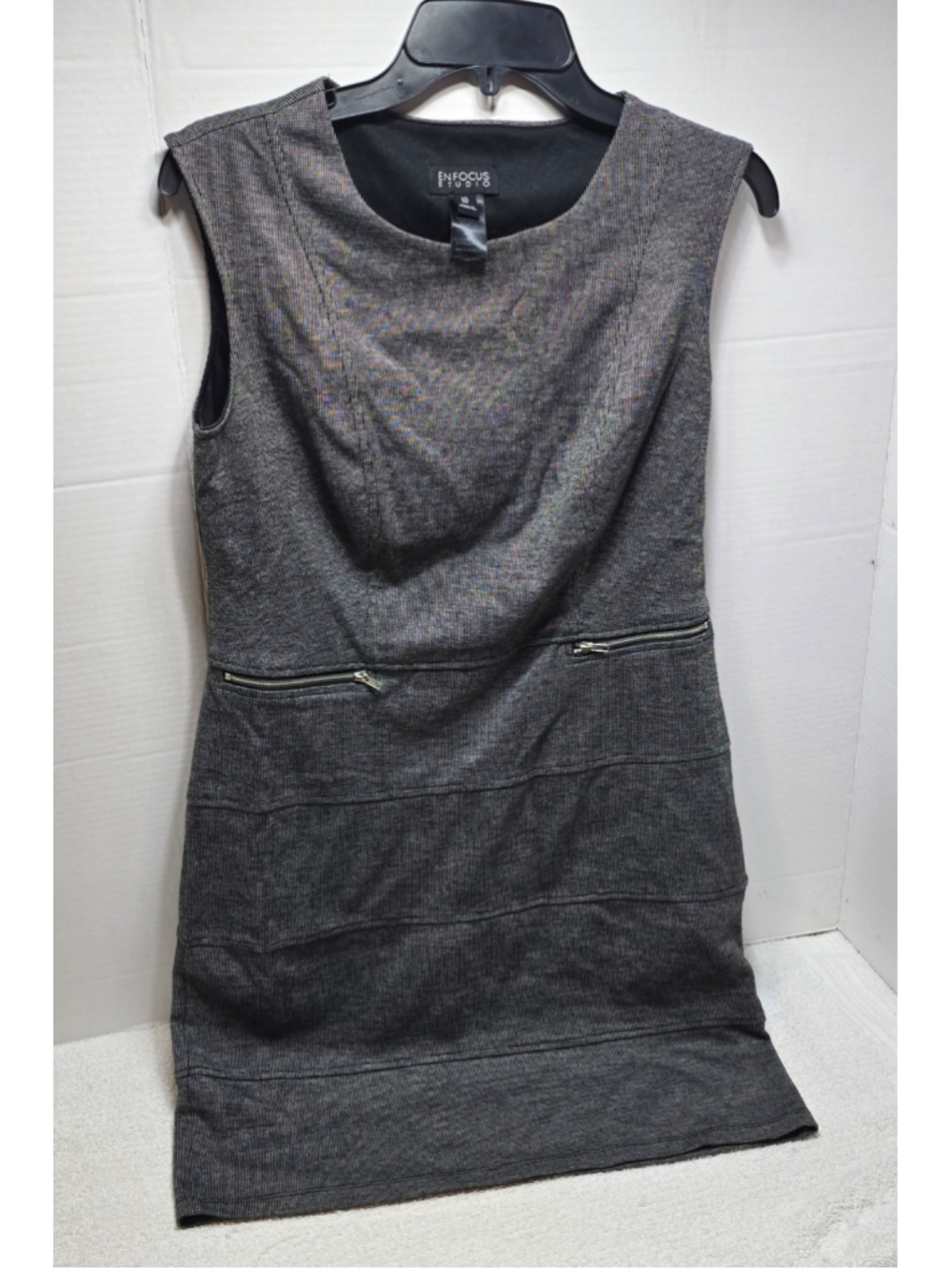 Women's Enfocus Studio Mini Dress Size 10 Grey Black Zipper Detail